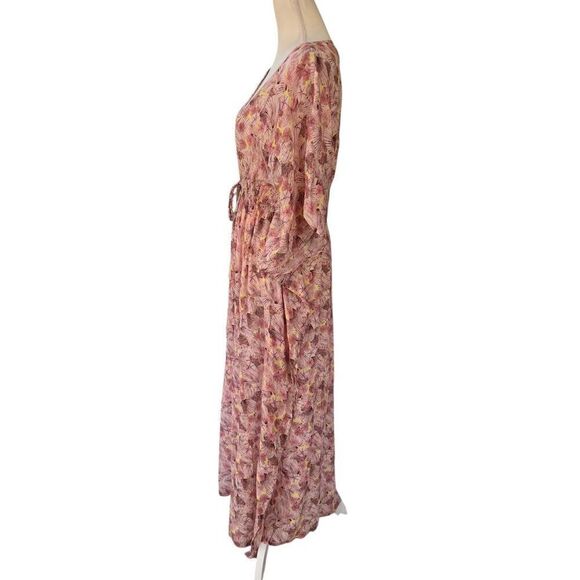 Rujuta Sheth Anthropologie Pink Shell Print Maxi Dress Cinch Drawstring Waist OS - Picture 2 of 13